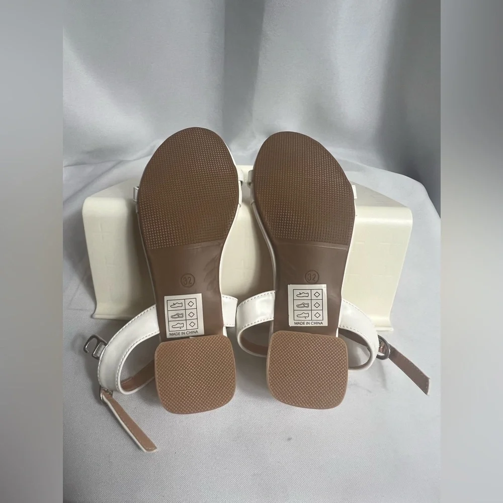 Girls Faux Pearl Decor Fashion Ankle Strap Sandals Size 32 US 13.5 Kids Dressy